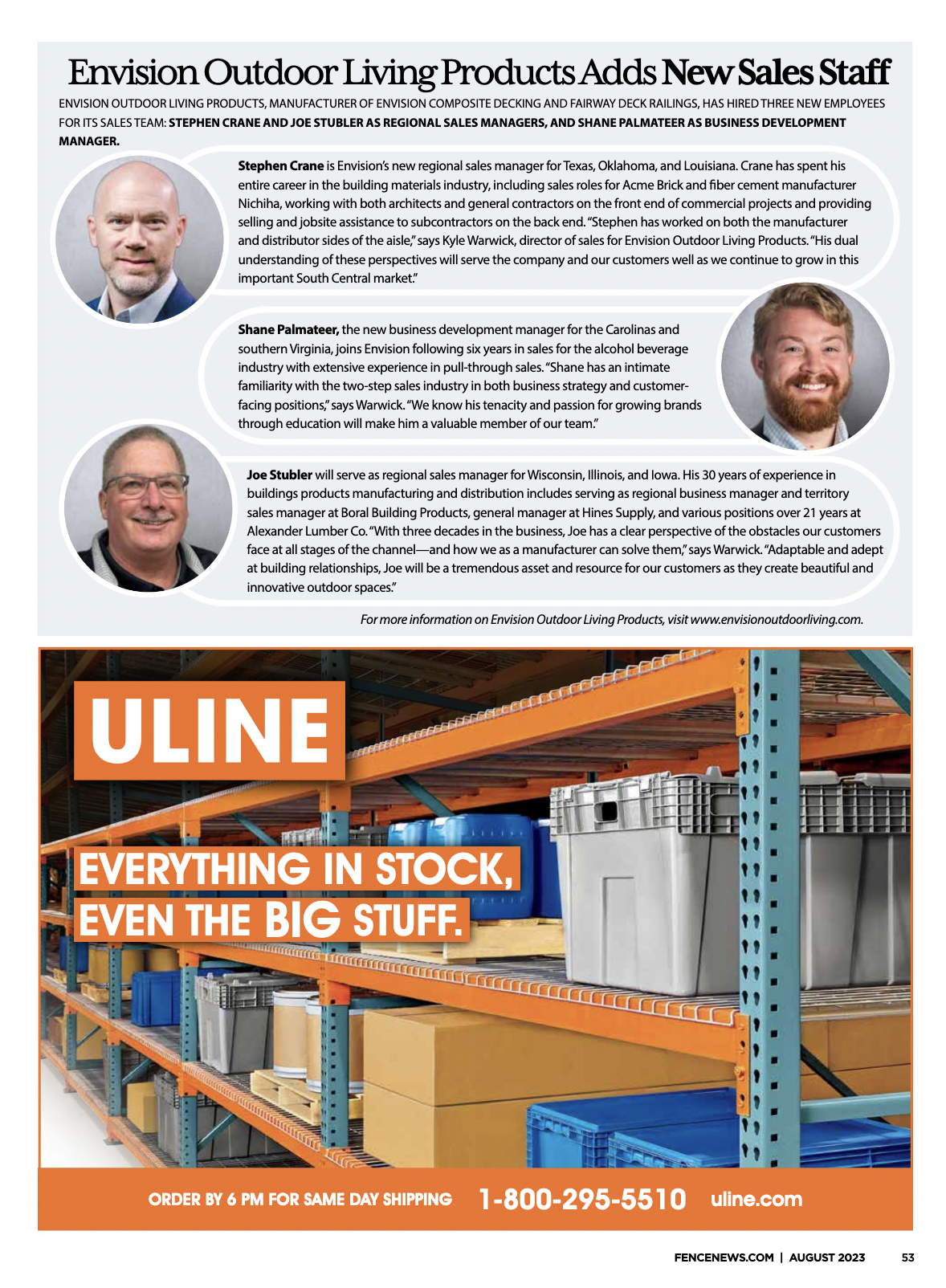 Envision Outdoor Living Products Adds New Sales Staff Article